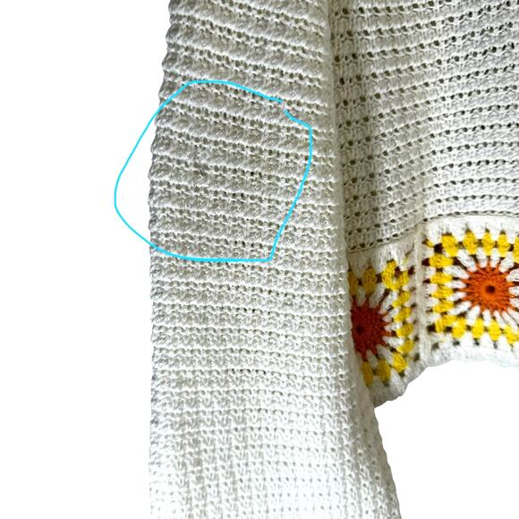 Women Crochet Bell Sleeve Sweater Open Weave Boho Granny Square Festival Cottage - Picture 9 of 9
